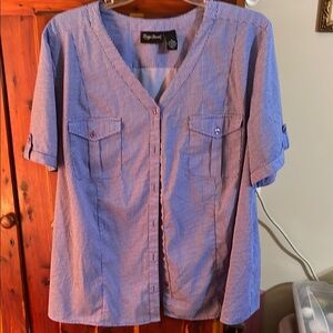 Maggie Barnes Blue and White Button-Up Blouse 3X (26-28W)